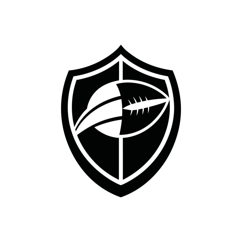 A black and white shield with a football on it vector