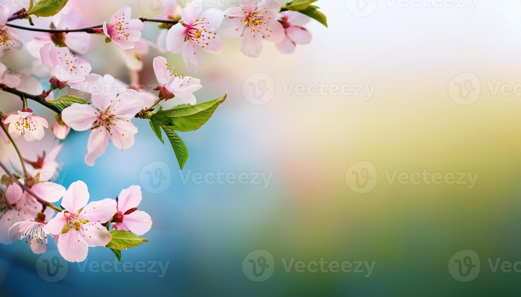 Spring flowers on a tree branch with a blue sky photo