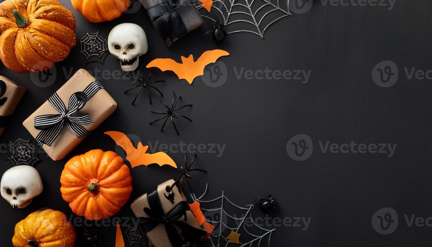 Halloween decorations on a black background photo