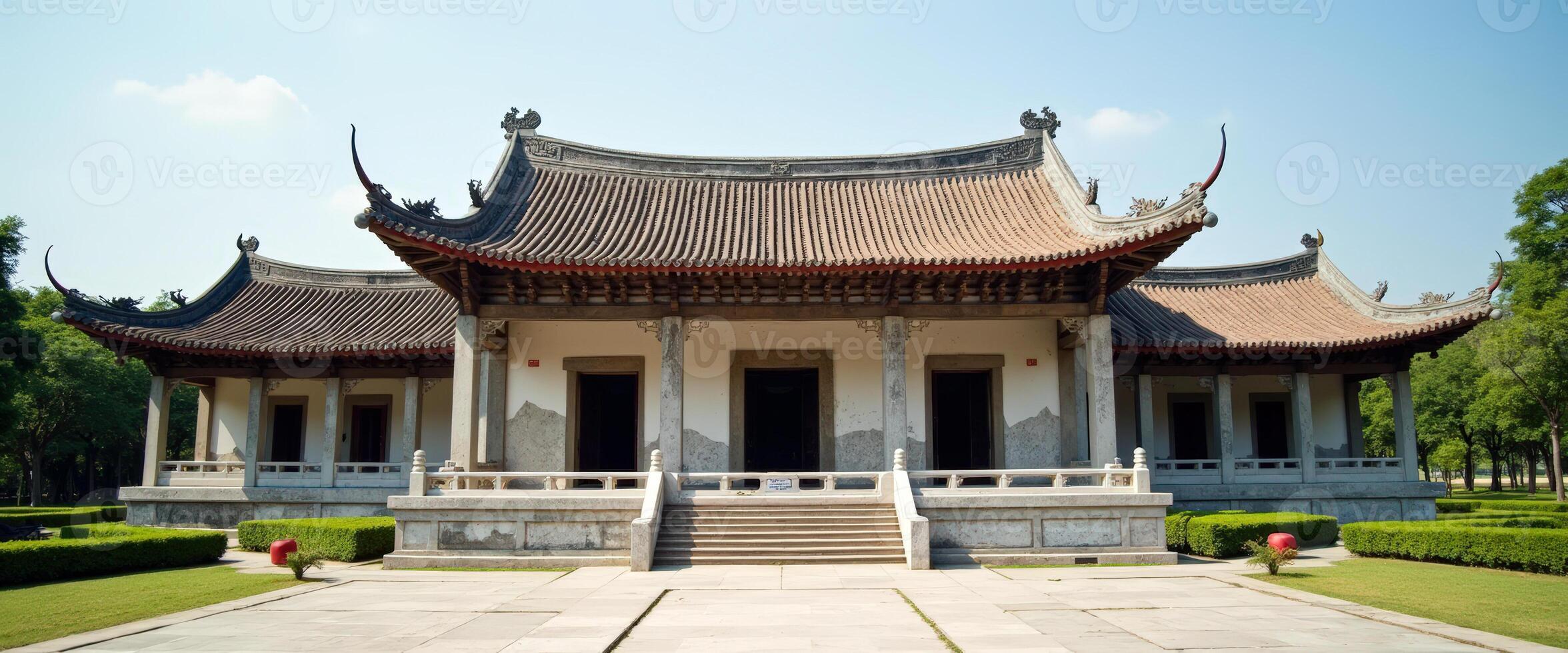 Traditional Chinese Architecture with a Curved Roof photo