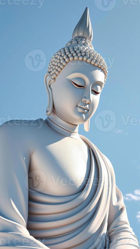 Serene Buddha Statue Against a Blue Sky photo