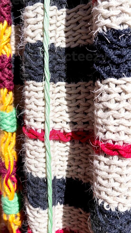 Close-up of Colorful Woven Fabric photo