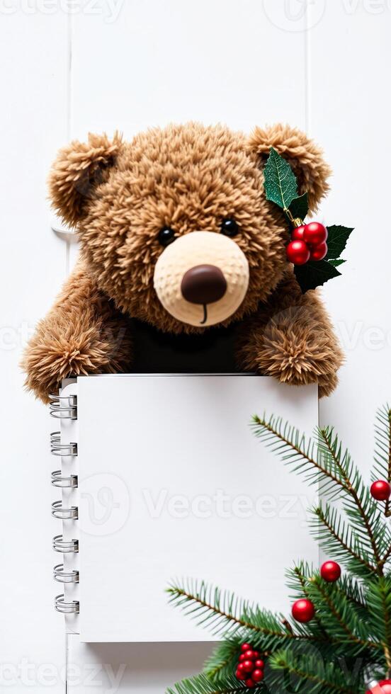 Christmas Teddy Bear Blank Notebook Mockup photo
