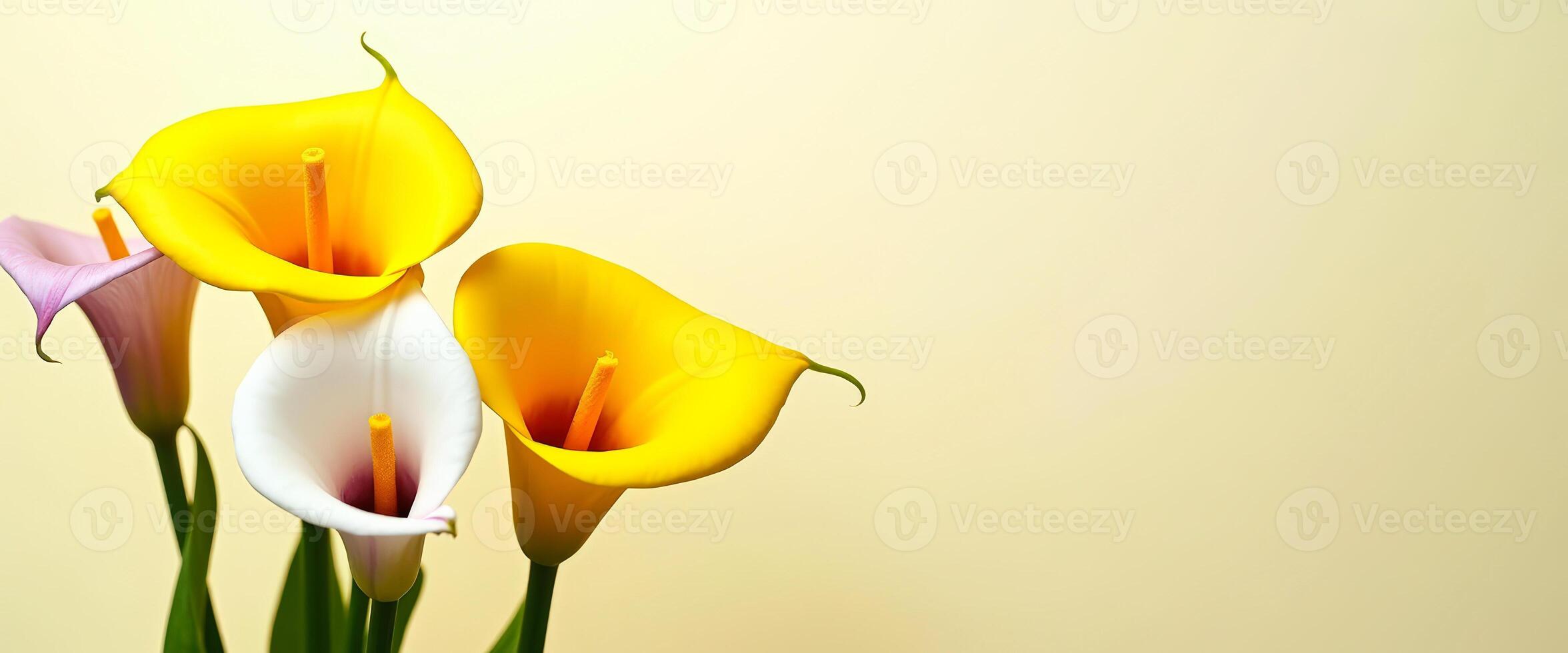 Vibrant Calla Lilies with Yellow and White Petals photo