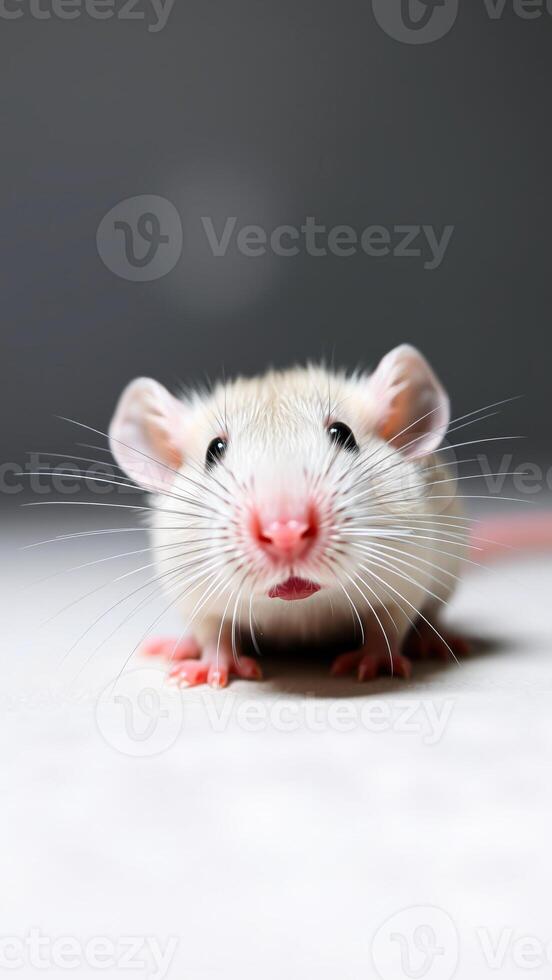 Close-up of a white rat's face with pink nose photo
