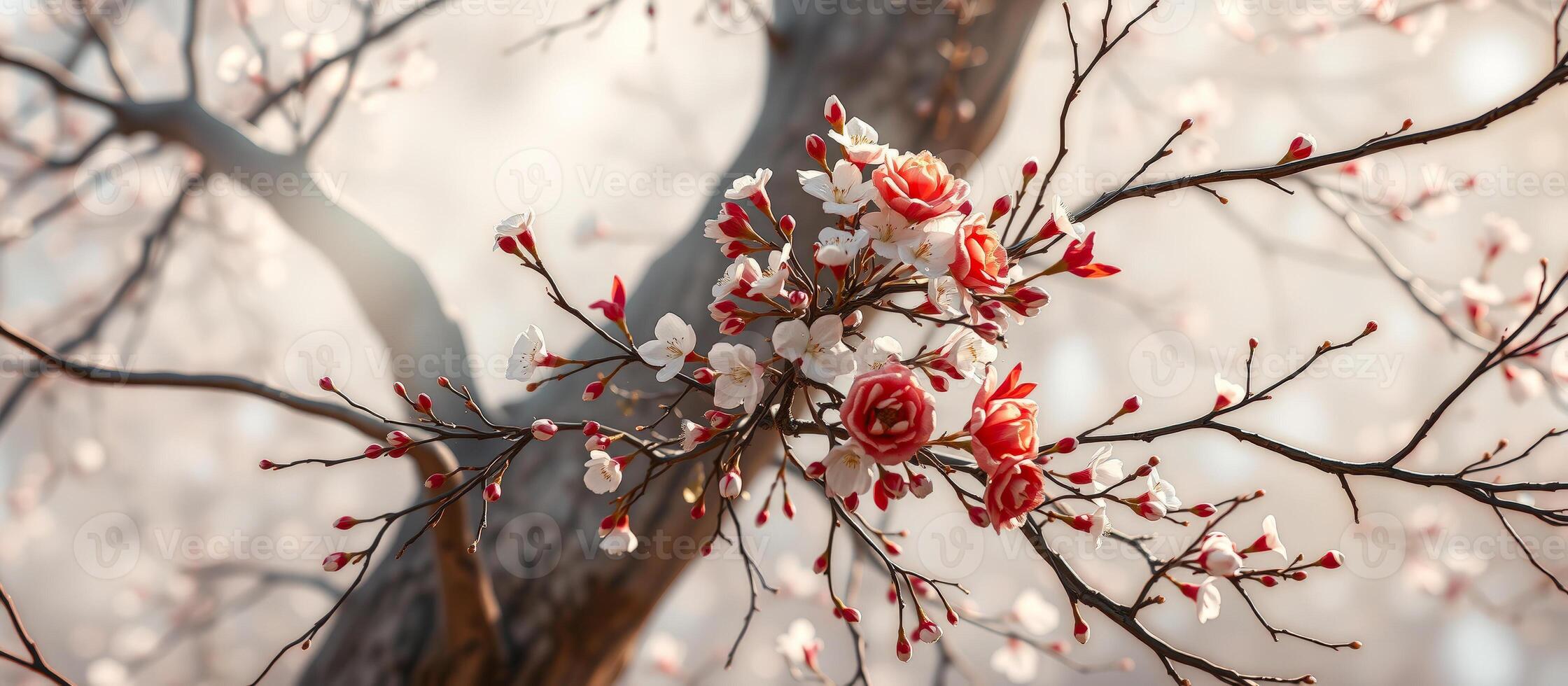 Delicate Cherry Blossoms on a Branch photo