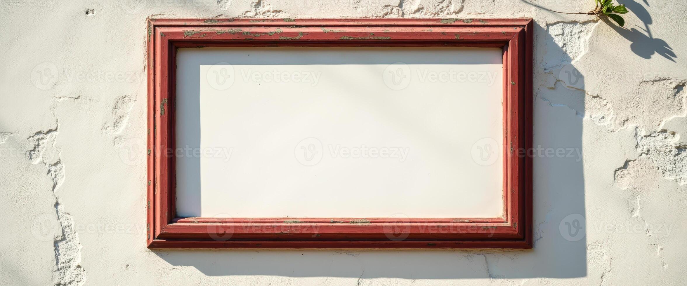 Red Wooden Frame on White Wall photo