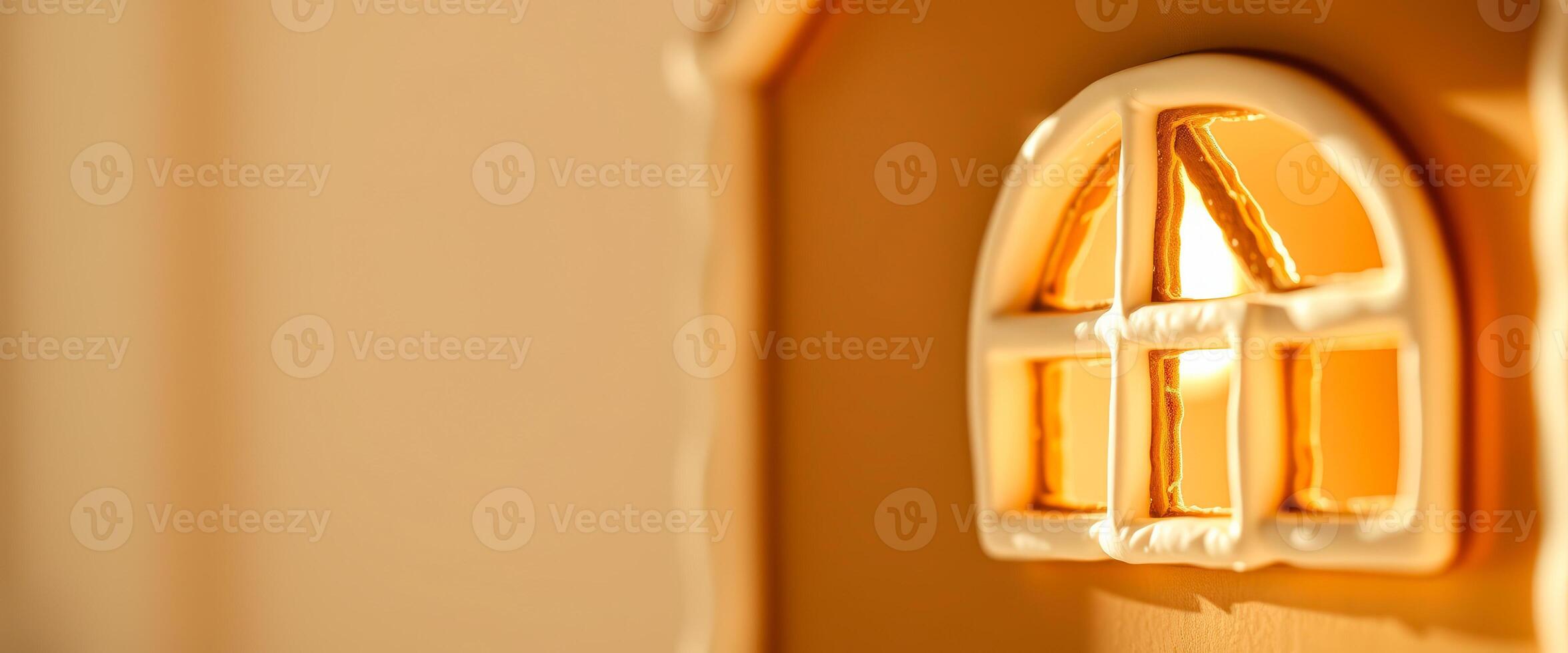 Gingerbread House Window with Golden Light photo