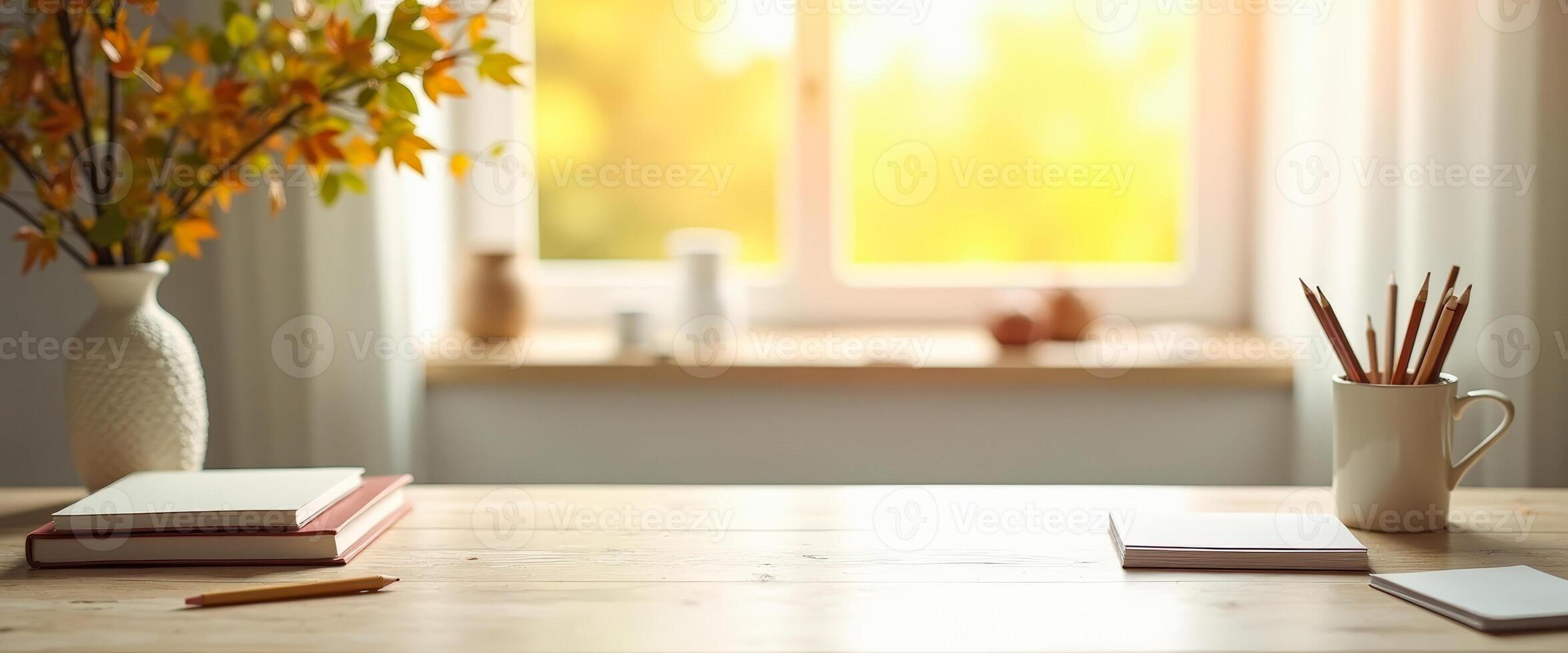 Autumnal Workspace with Sunlight Streaming Through Window photo