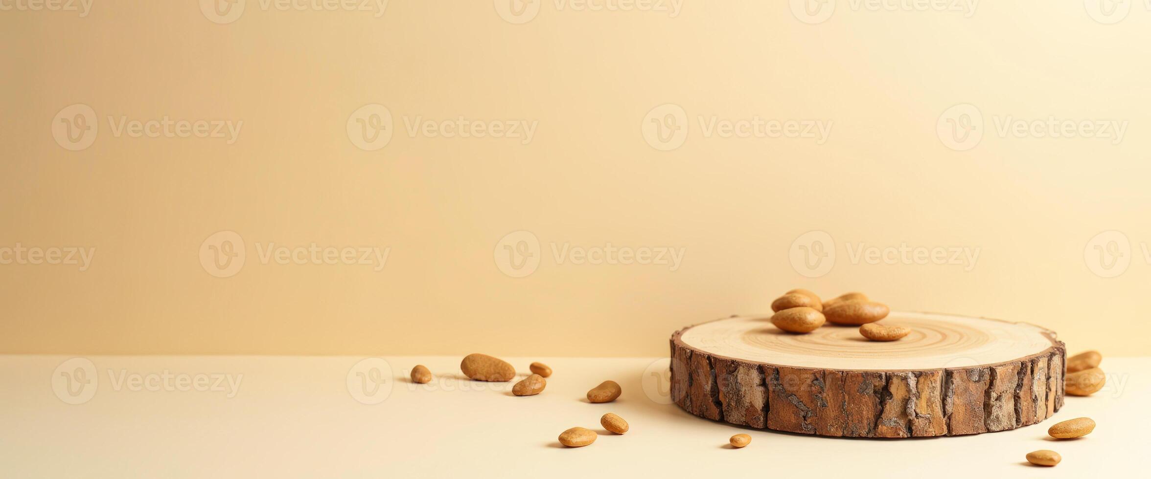 Wooden Log Slice With Stones photo