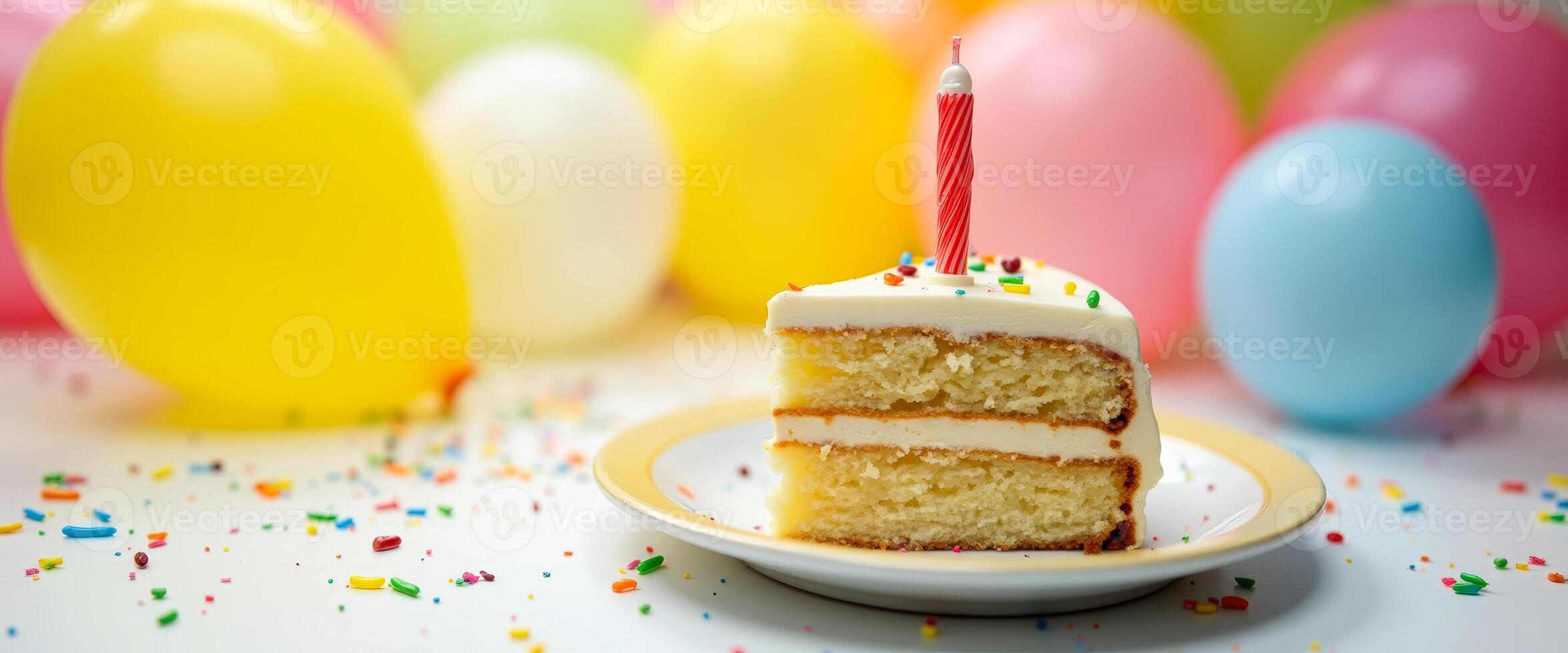 Birthday Cake with Candle and Balloons photo