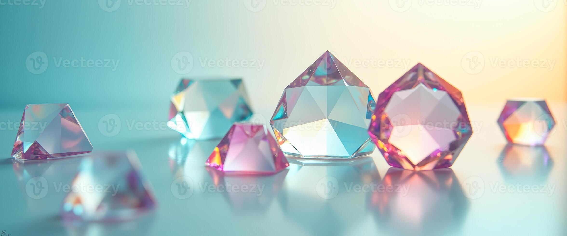Colorful Glass Gems on a Blue Background photo