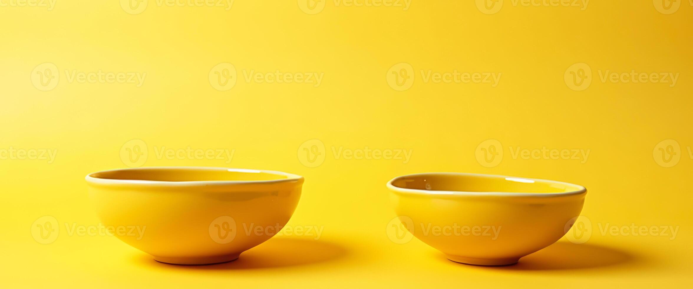 Two yellow bowls on a yellow background photo