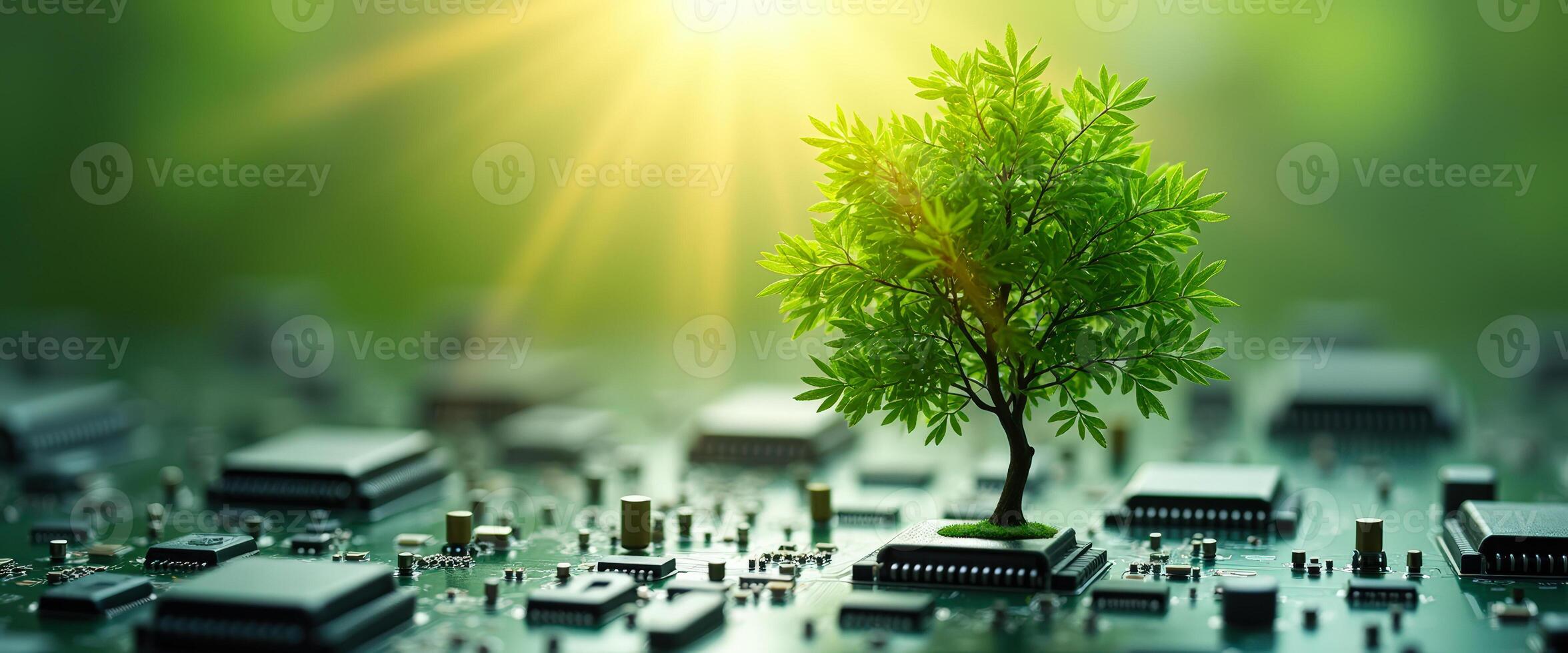 Green Technology Concept - Tree Growing on Circuit Board photo
