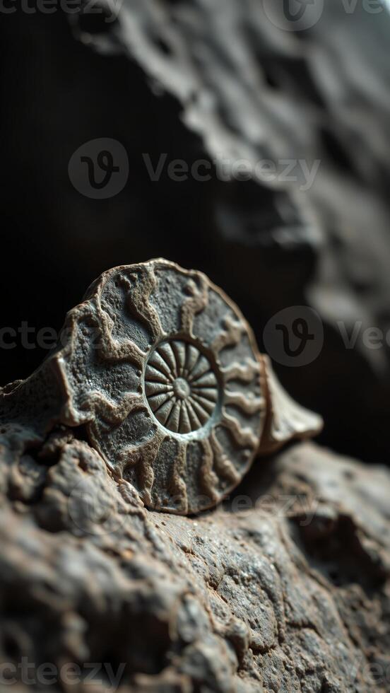 Fossilized Ammonite on Rock Surface photo