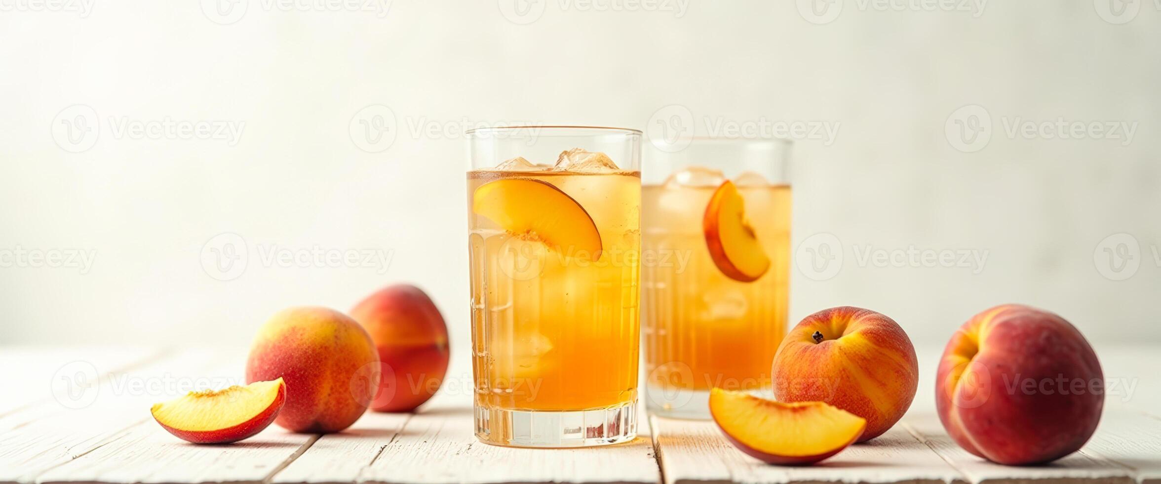 Refreshing Peach Iced Tea with Ice Cubes photo
