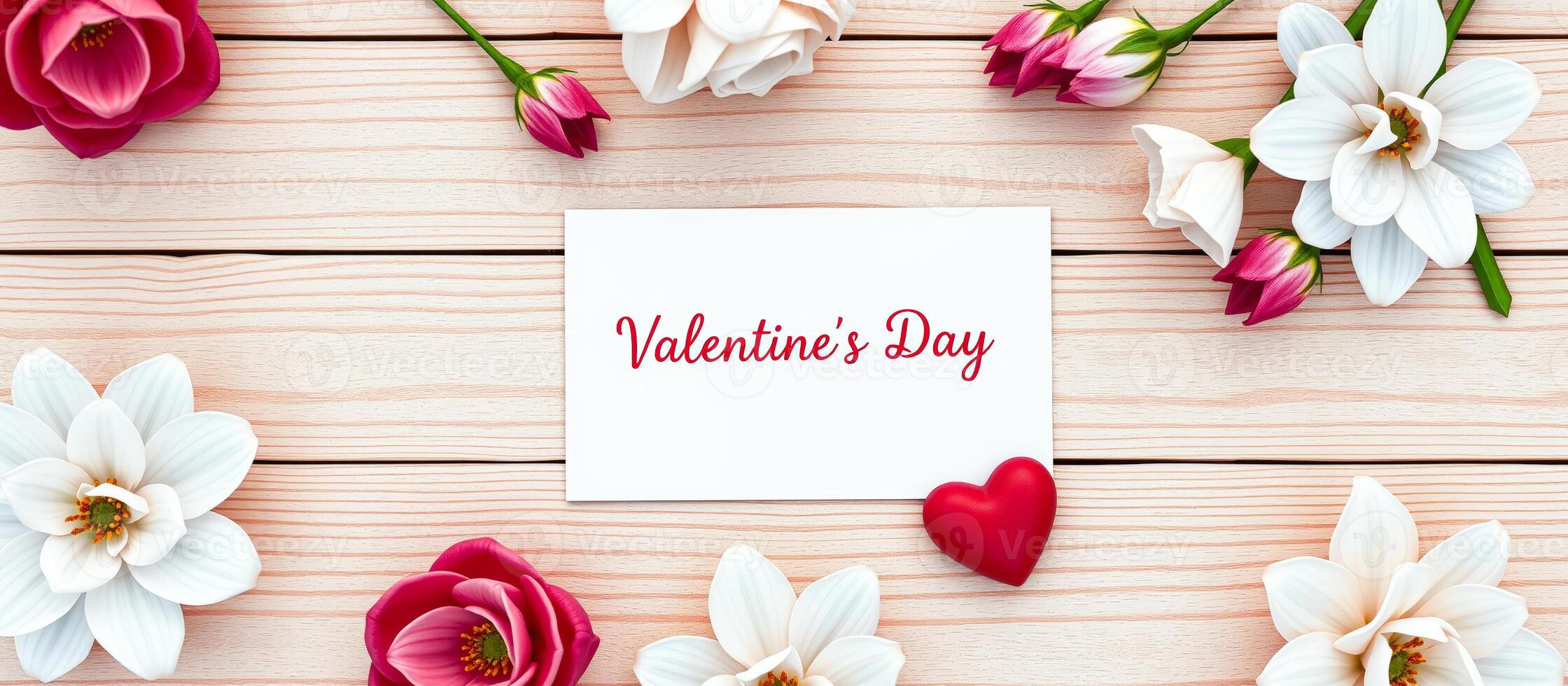 Valentine's Day Flowers on Wooden Background photo