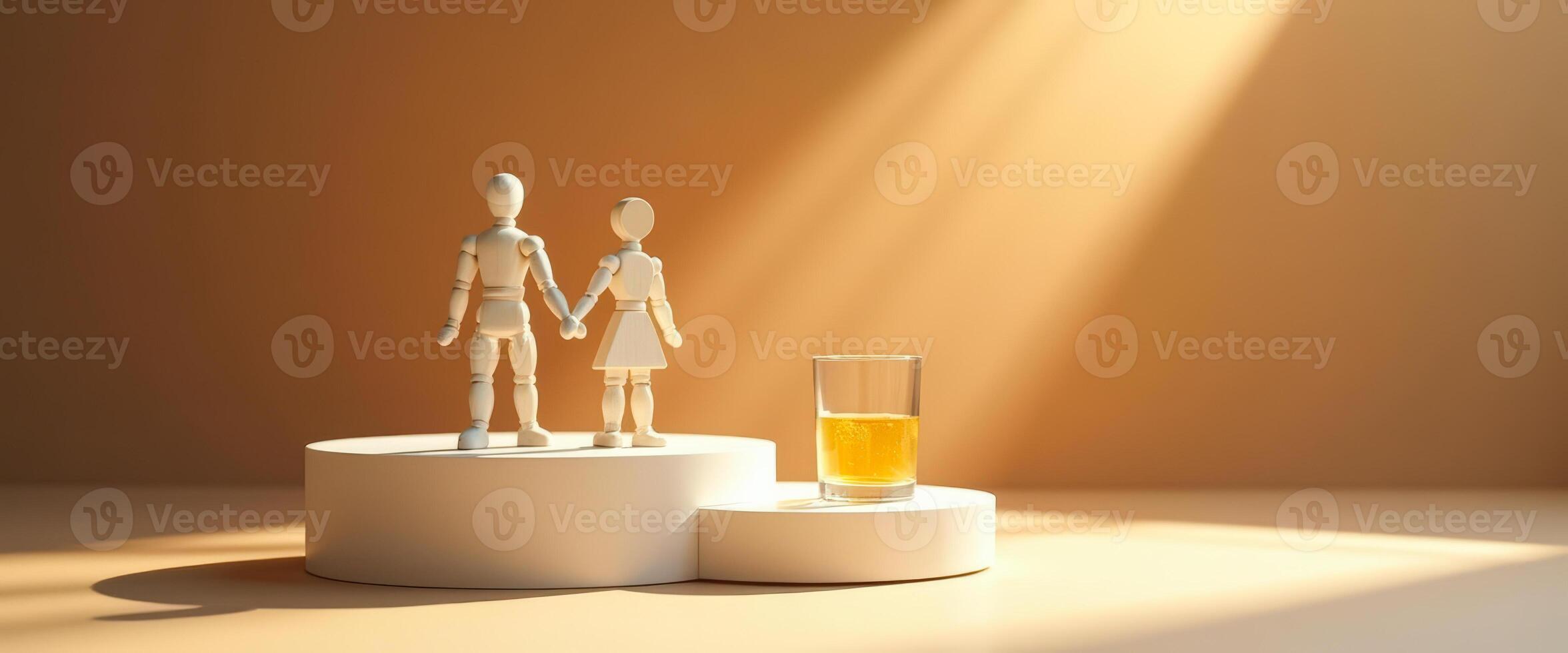 Wooden Figures on Pedestals with Drink in the Sun photo