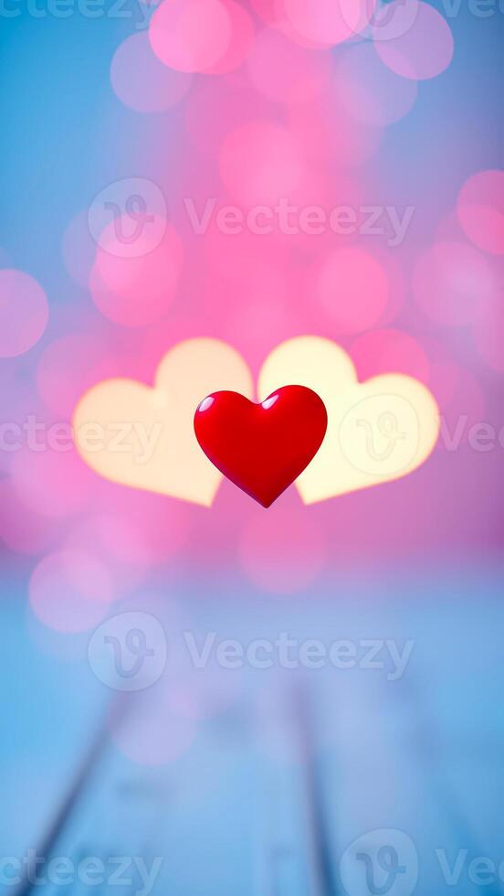 Red heart on bokeh background photo