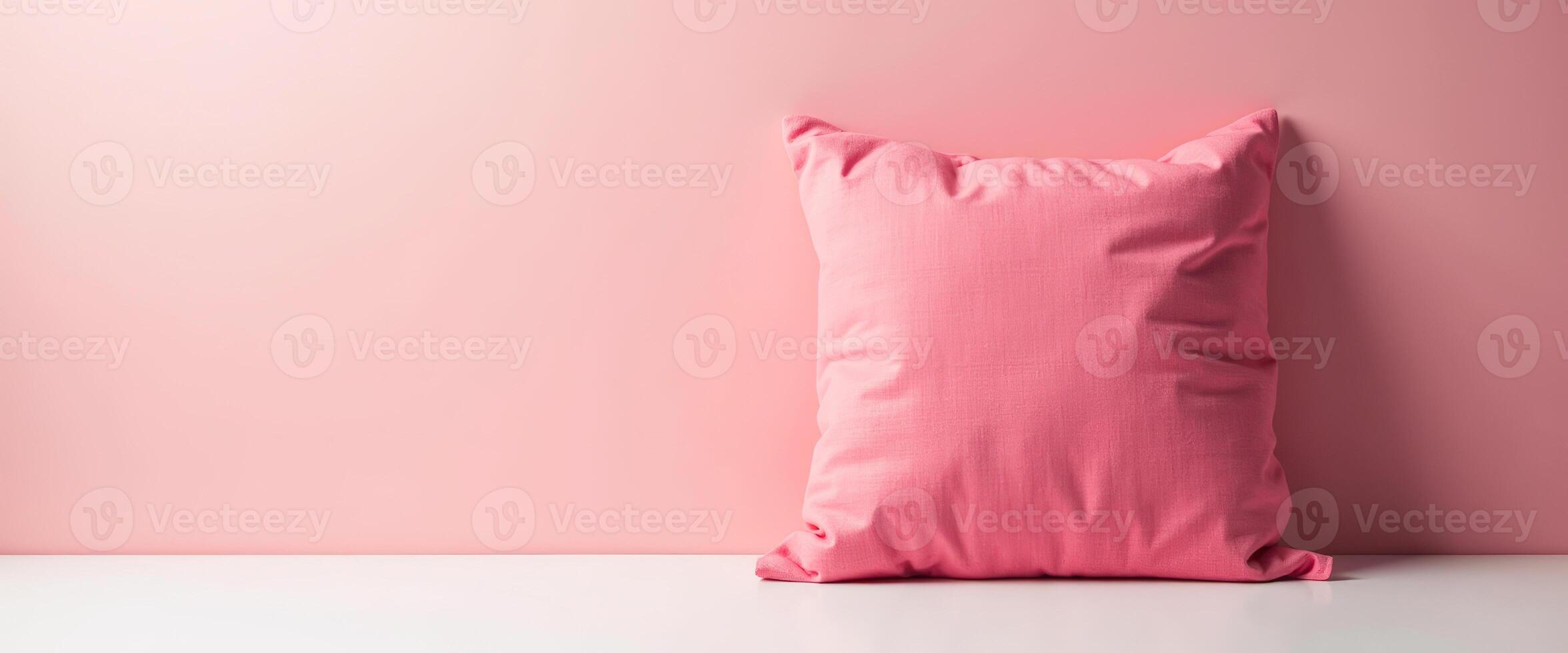 Pink Pillow on White Table Against Pink Wall photo