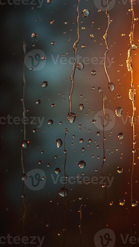 Raindrops on a Window with a Golden Glow photo