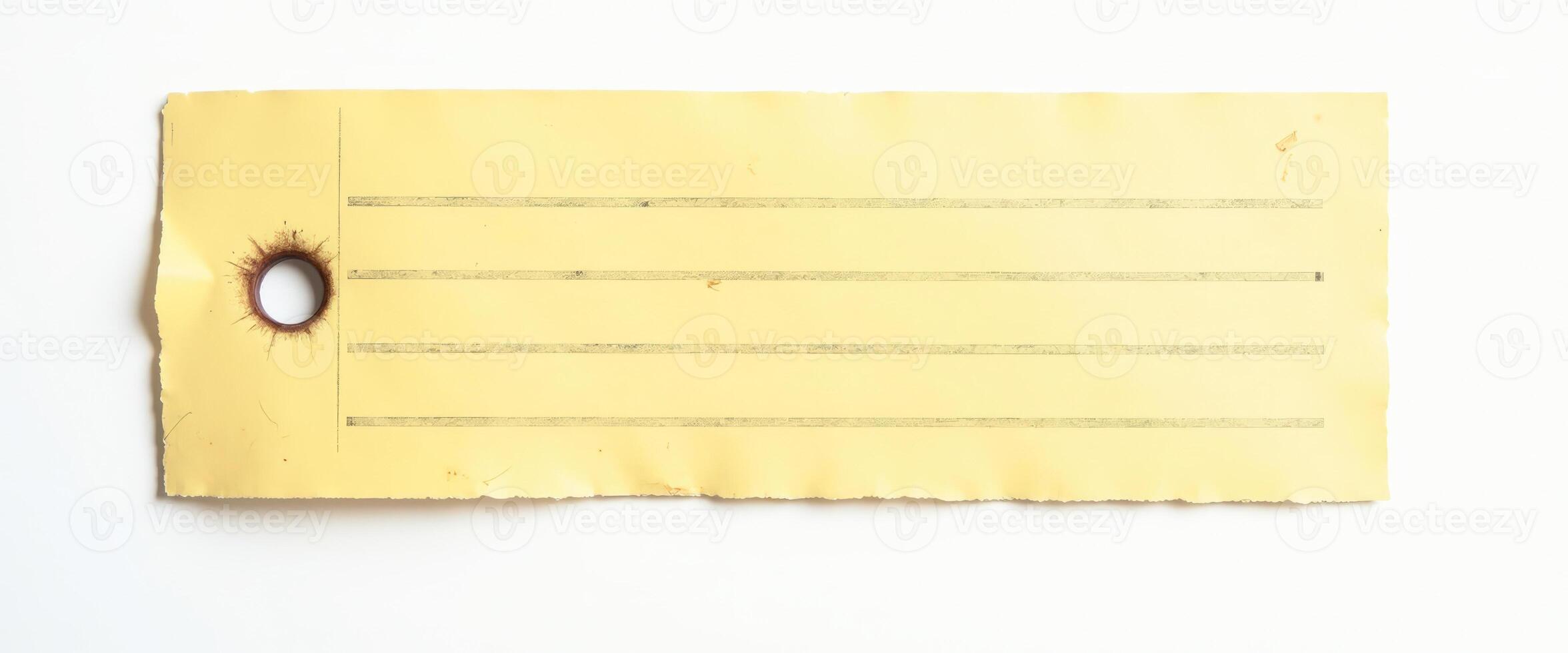 Old Yellow Tag with Eyelets and Lines photo