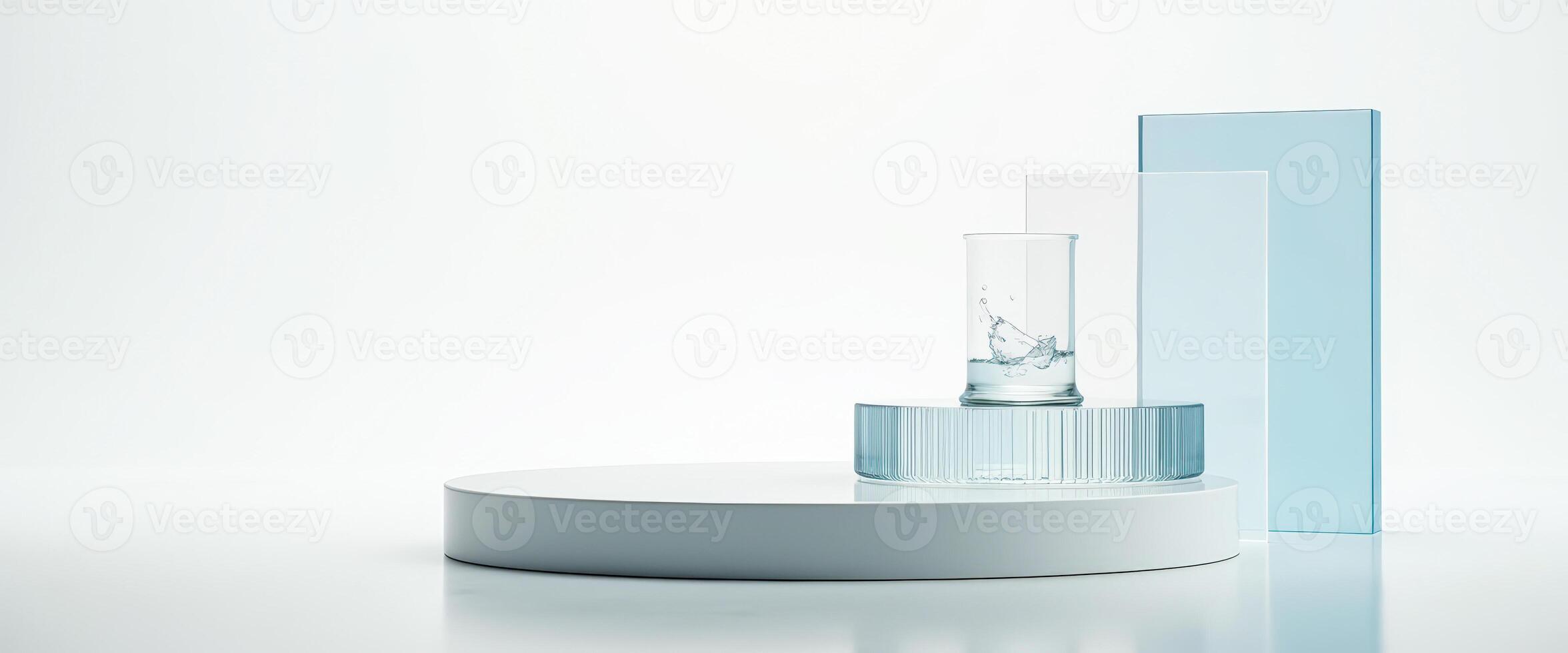 Glass podium with water splash photo