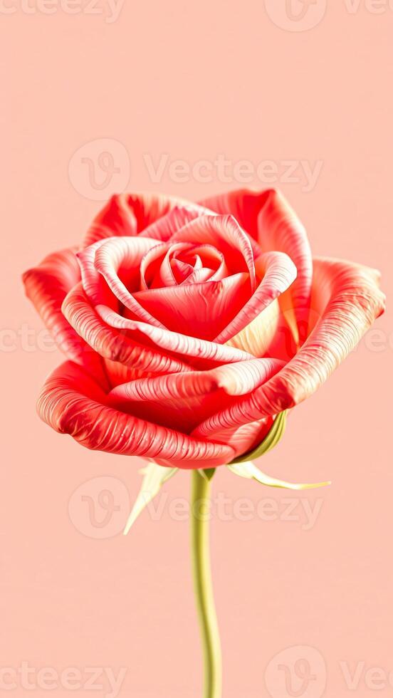 Single Red Rose on Pink Background photo