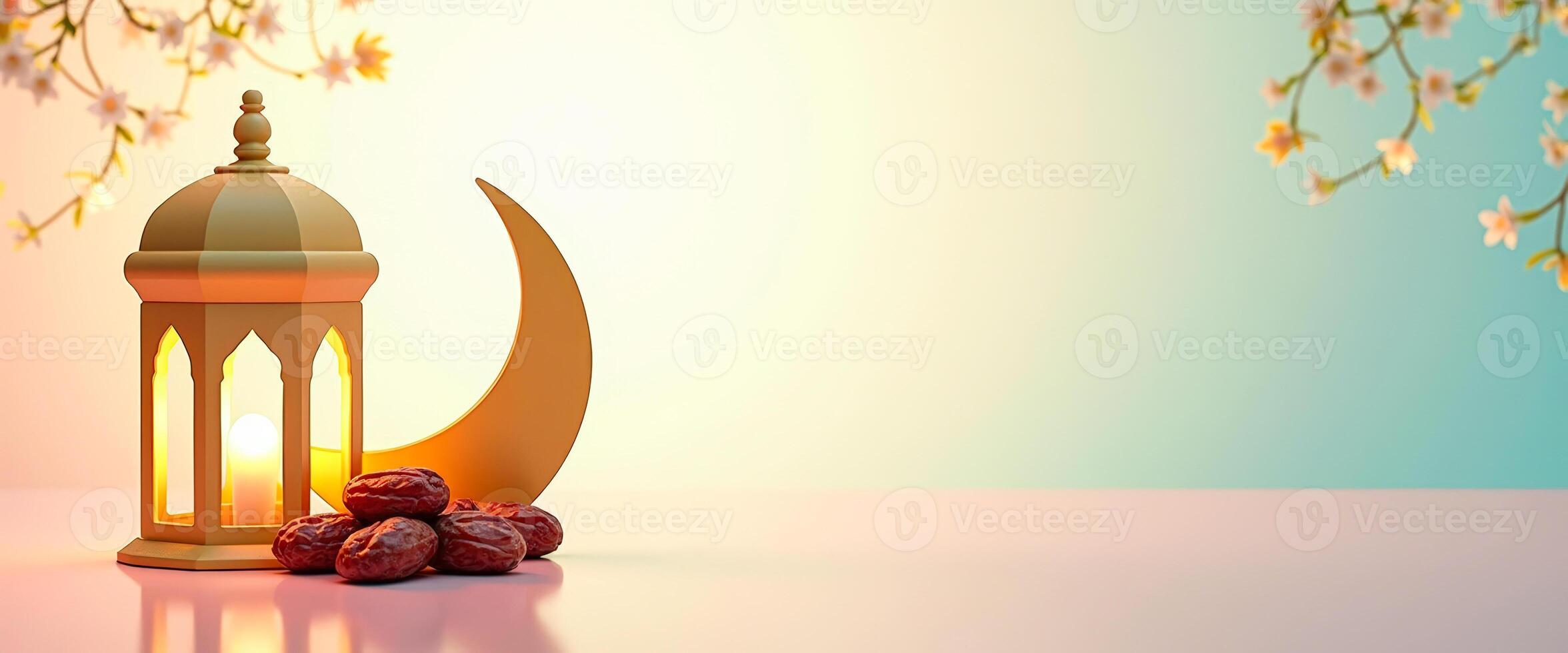 Ramadan Lantern with Crescent Moon and Dates photo