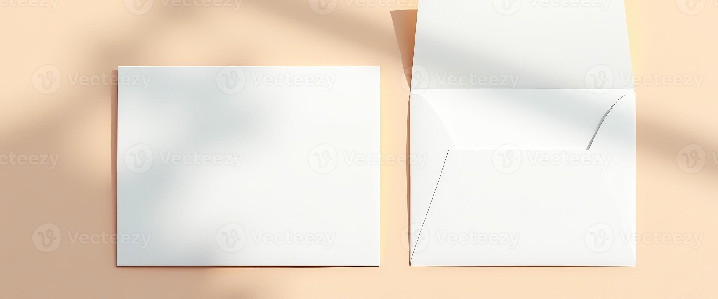 Blank White Envelope and Card Mockup on Peach Background photo