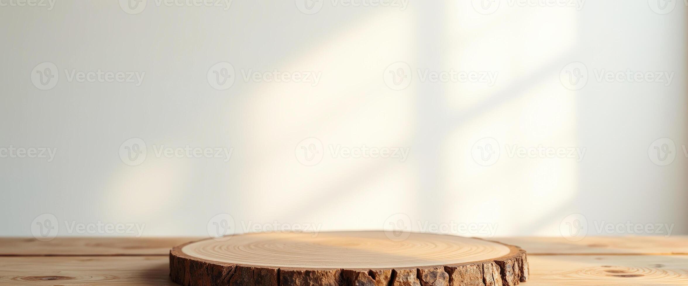 Rustic Wooden Display Platform with Light Background photo