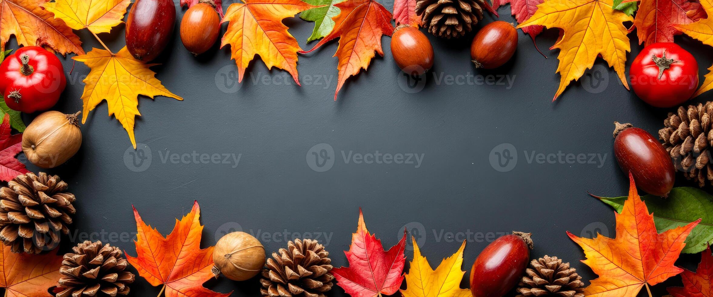 Autumnal Frame with Maple Leaves, Acorns and Pine Cones photo