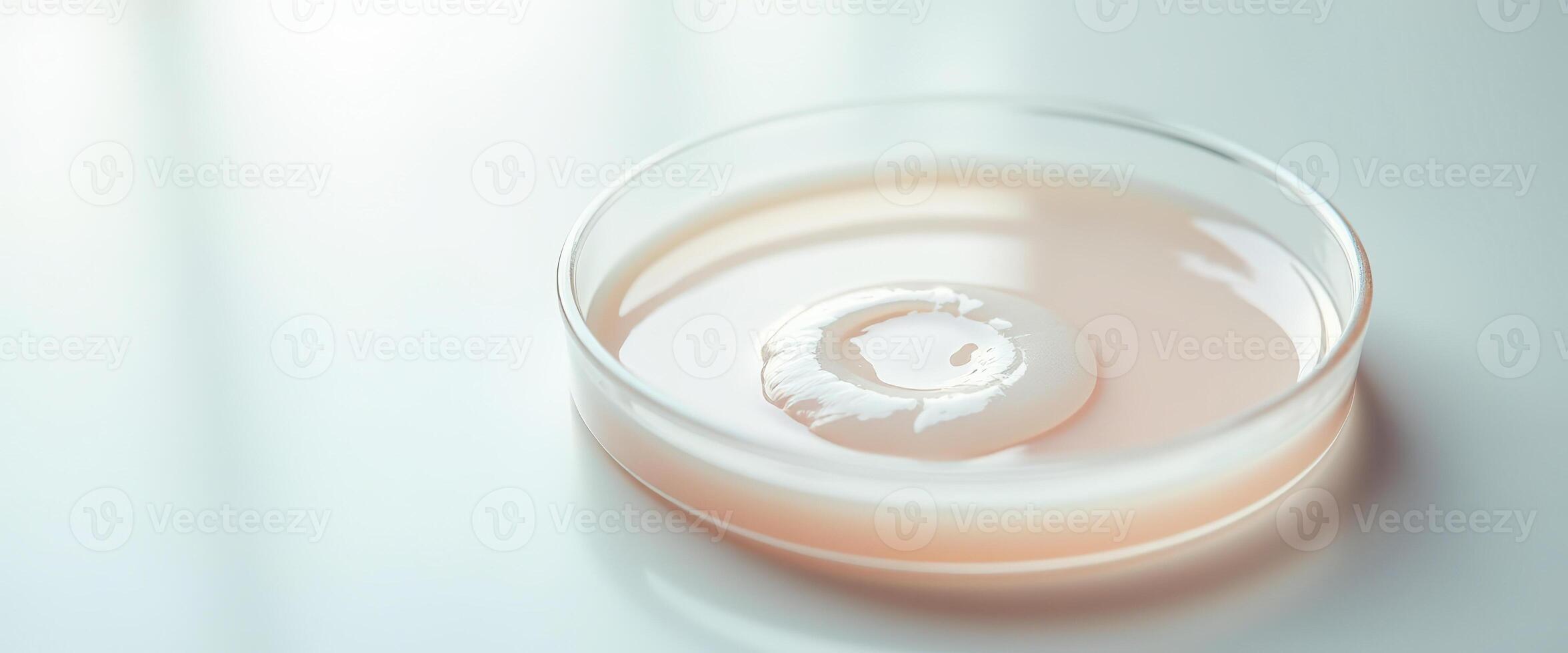 Close-up of a petri dish with a white liquid photo