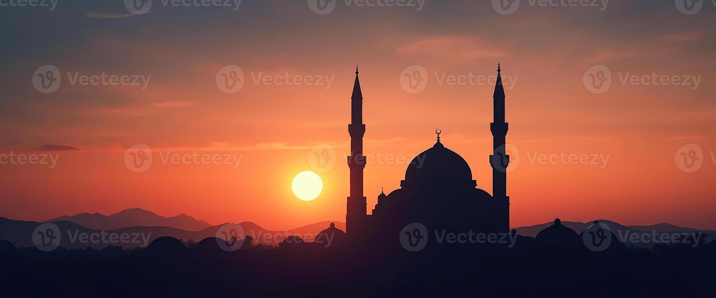 Silhouette of a Mosque at Sunset photo