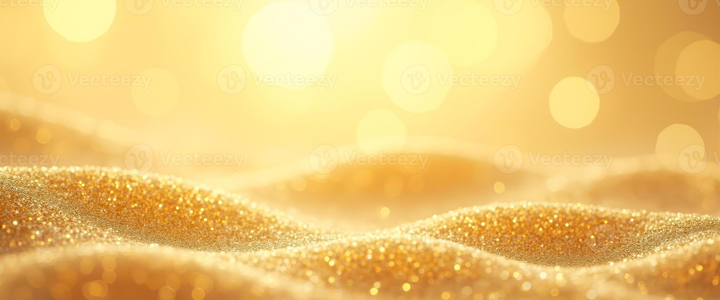 Golden glitter background with bokeh lights photo