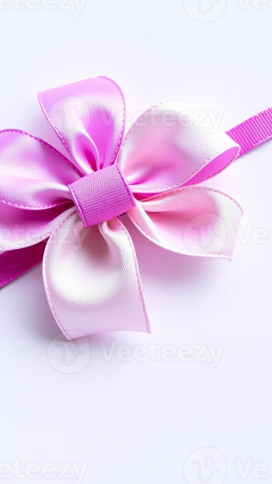 Pink bow on white background photo