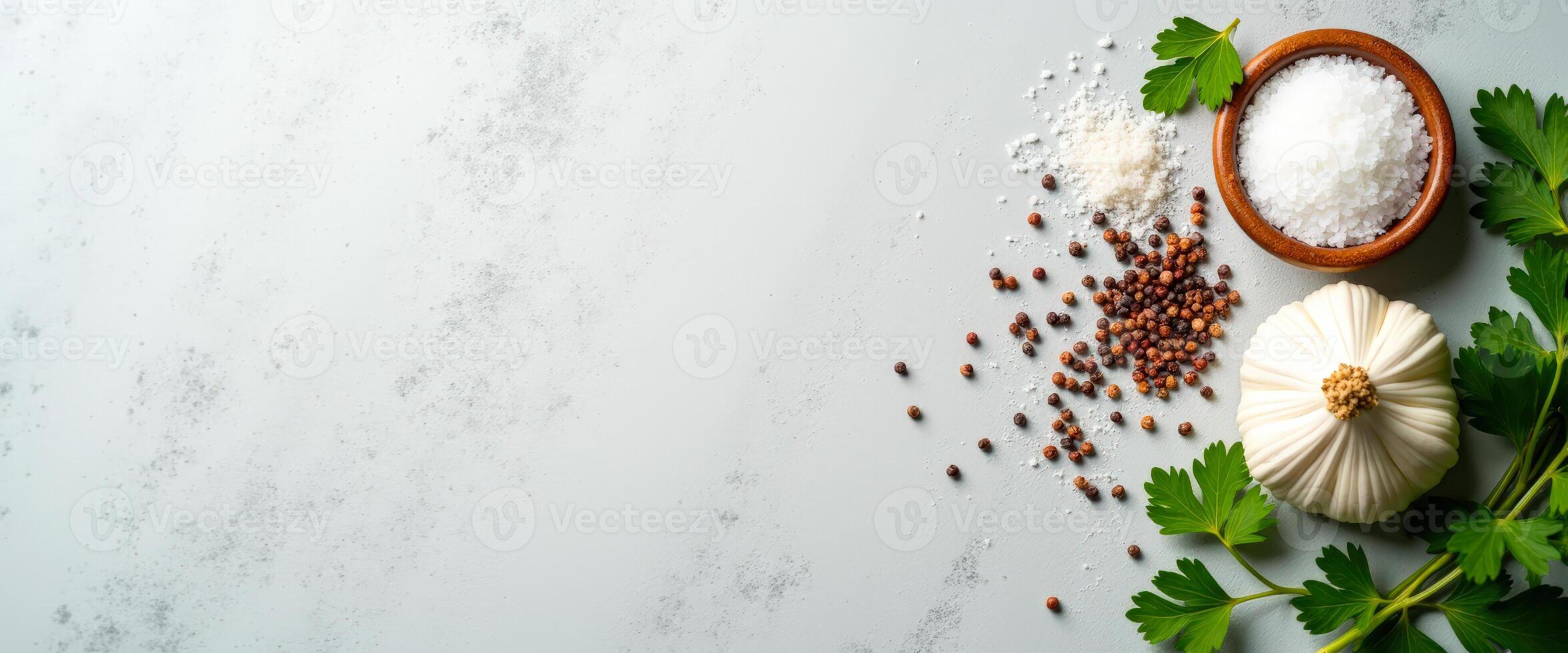 Fresh Herbs and Spices on a Light Gray Background photo