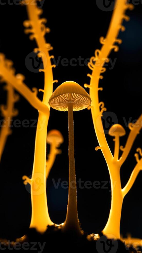 Illuminated Mushroom in a Dark Forest photo