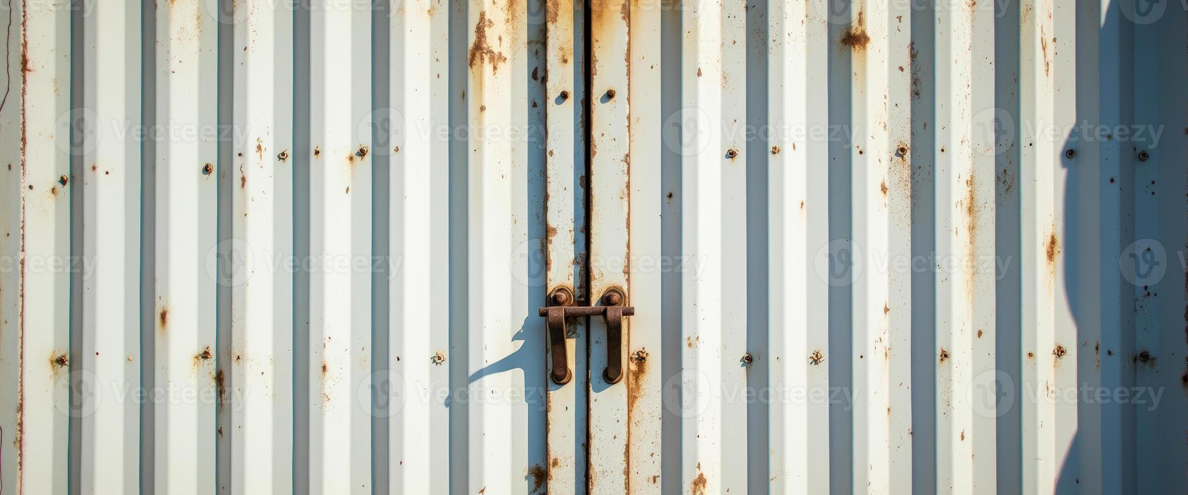 Rusty corrugated metal door with a handle photo