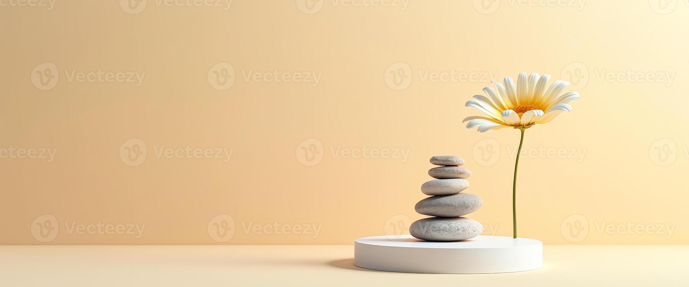 Minimalist Product Display with Stones and Flower photo