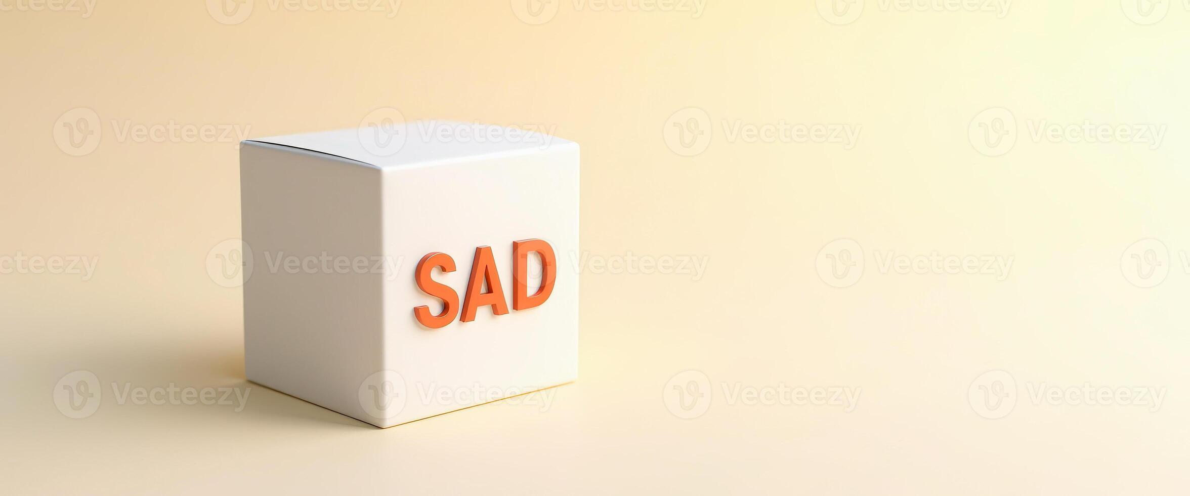 White box with red letters SAD on a light yellow background photo