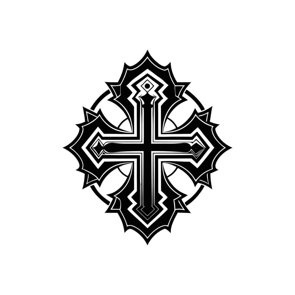 A black and white cross with a white background vector