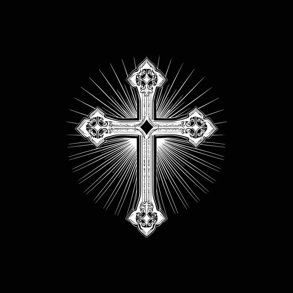 A cross with rays on a black background vector
