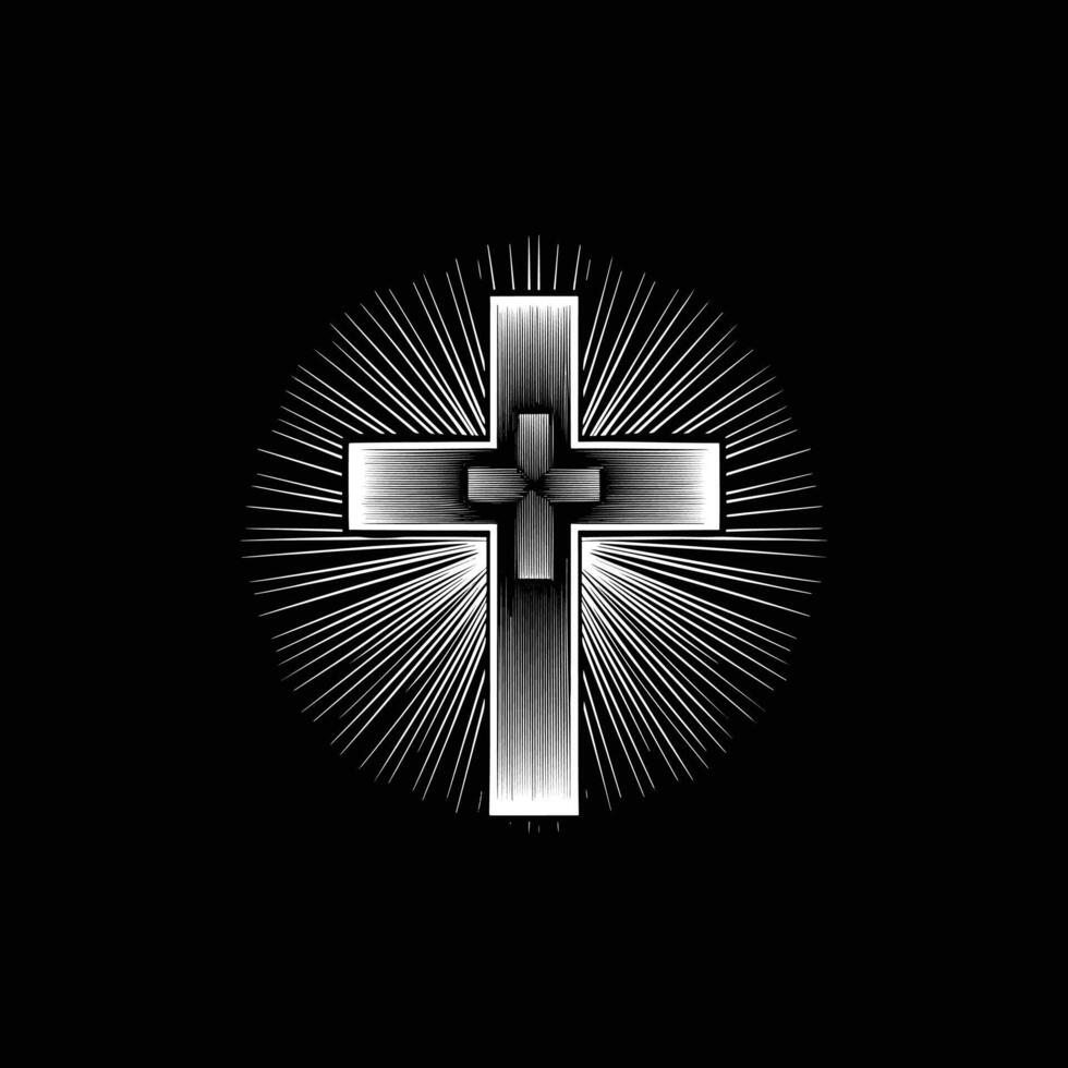 A cross on a black background with rays vector