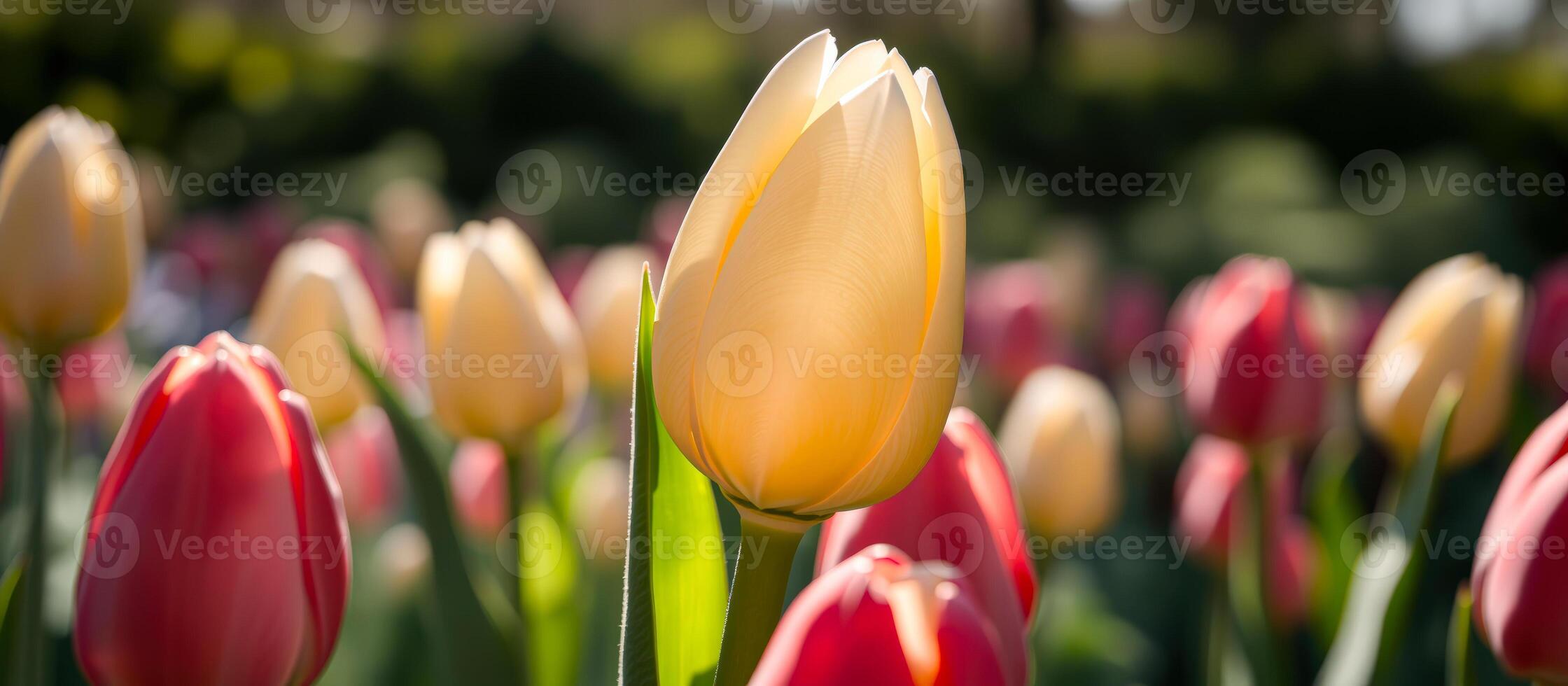 Close Up of a Single Yellow Tulip photo