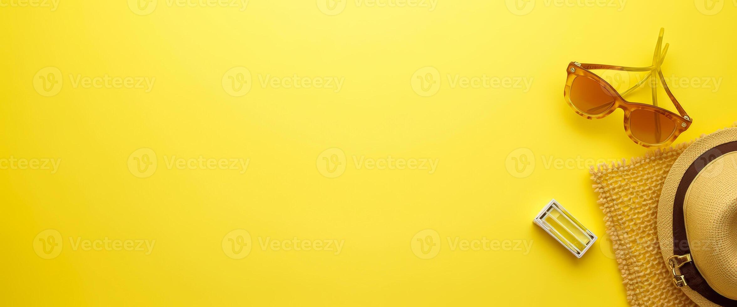 Summer Essentials on Yellow Background photo