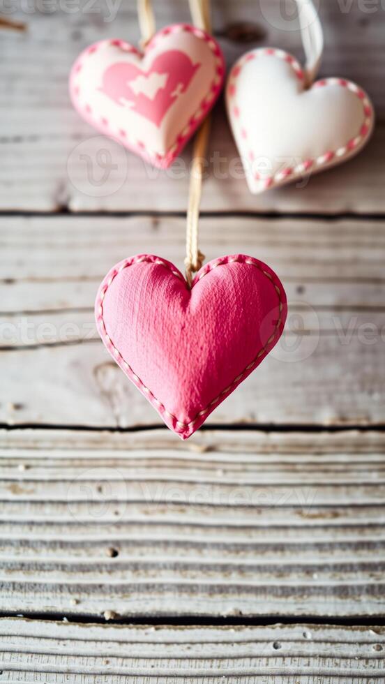 Pink and White Hearts Hanging on a String photo