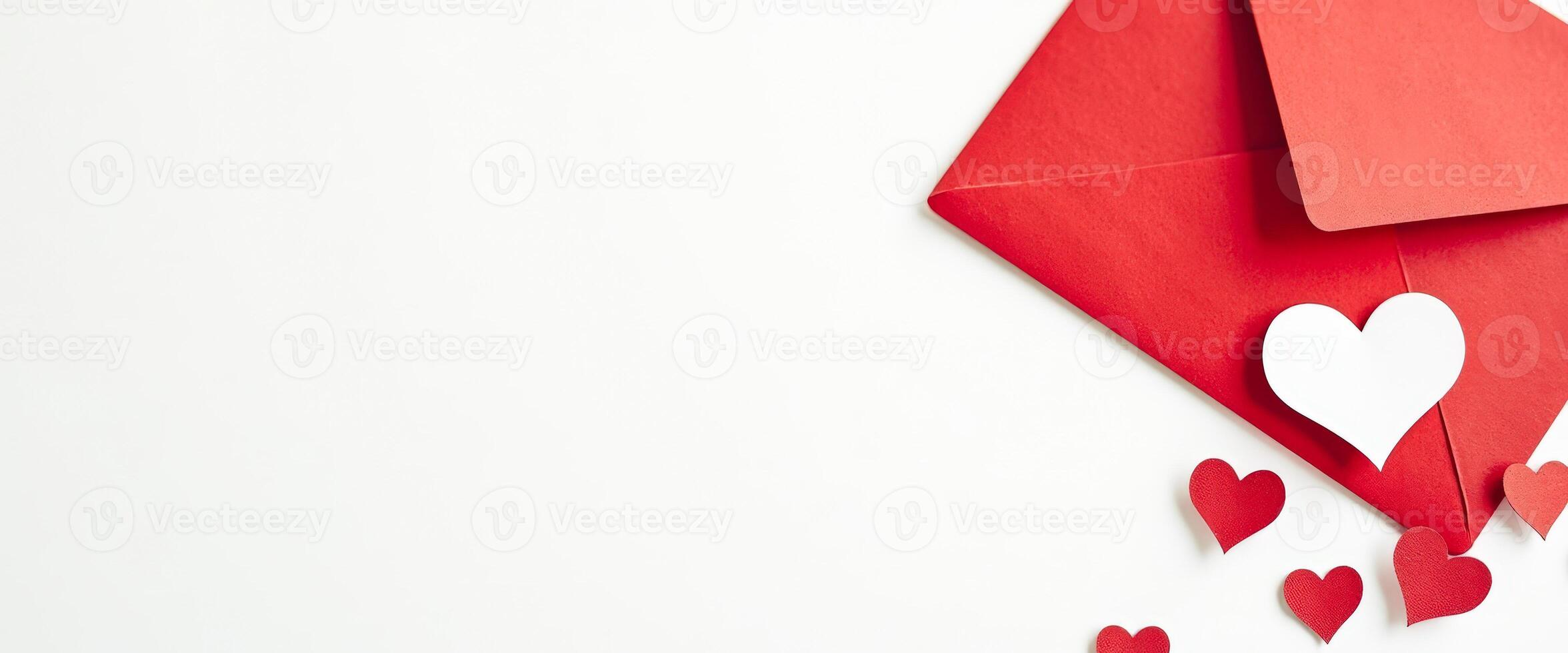 Red Envelope with White Heart and Scattered Red Hearts photo