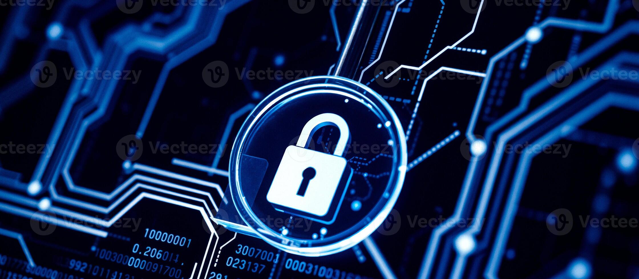 Cyber Security and Data Protection Concept with Lock Icon on Circuit Board Background photo