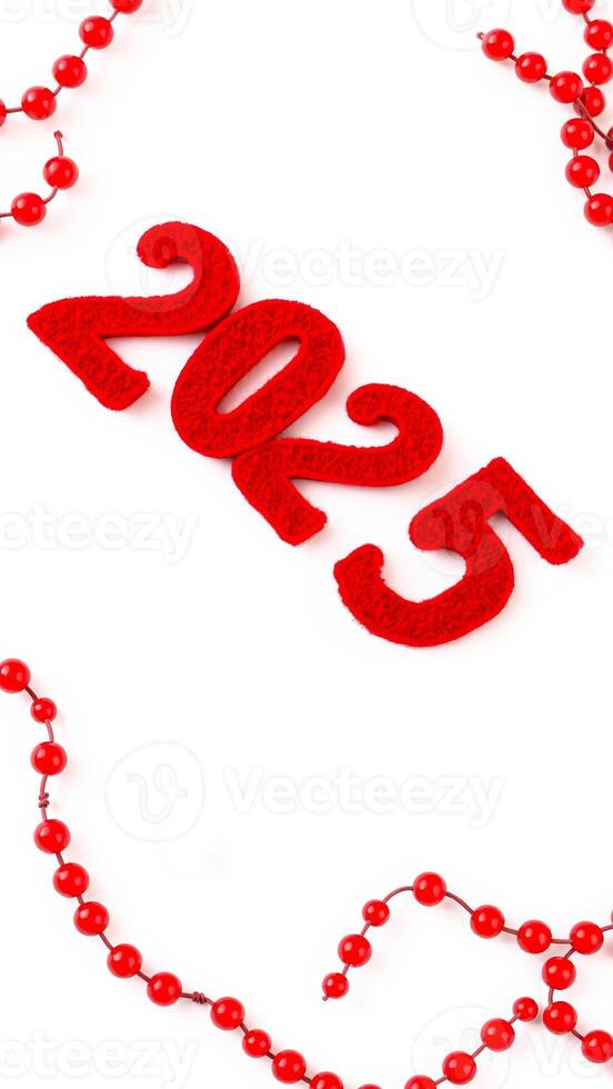 Red 2023 on a White Background with Red Beads photo